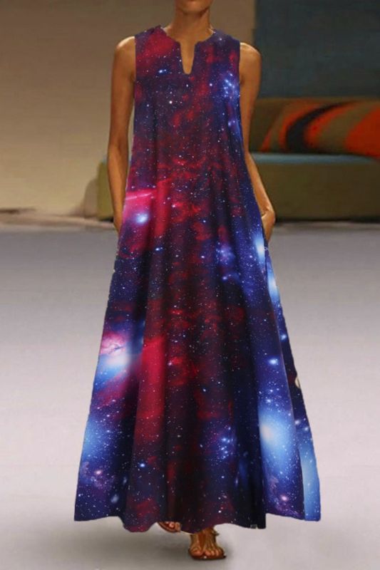 Casual Retro Ladies Print Loose Elegant Swing  Party Maxi Dress