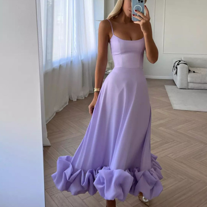 Fashion Off Shoulder Strap Sexy Sleeveless Elegant Slim Party Wedding Guest Dress