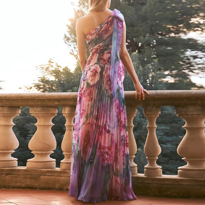 Daiiibabyyy  New Summer French Elegant Sexy Slash Neck Simple Summer Dress Women's Slim Waist Fuff Short Sleeve Solid Long Evening Dress main image 1