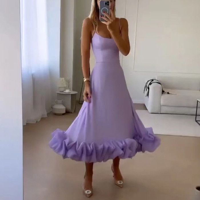Fashion Off Shoulder Strap Sexy Sleeveless Elegant Slim Party Wedding Guest Dress