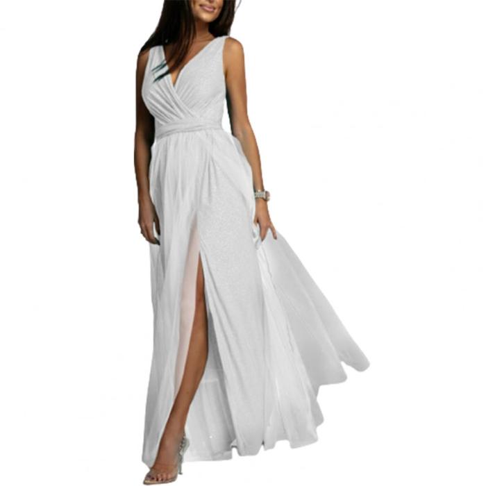 Fashion Sexy Formal V Neck Sleeveless Solid Color Prom Wedding Guest Dress