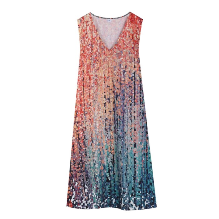 Summer Sleeveless Loose Gradient Print V Neck Casual Dress