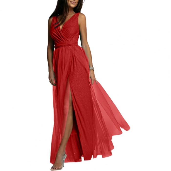 Fashion Sexy Formal V Neck Sleeveless Solid Color Prom Wedding Guest Dress