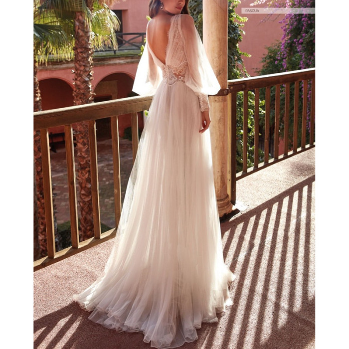 Summer Elegant Party Retro Sexy Long Sleeve Lace Tunic Wedding Guest Dress