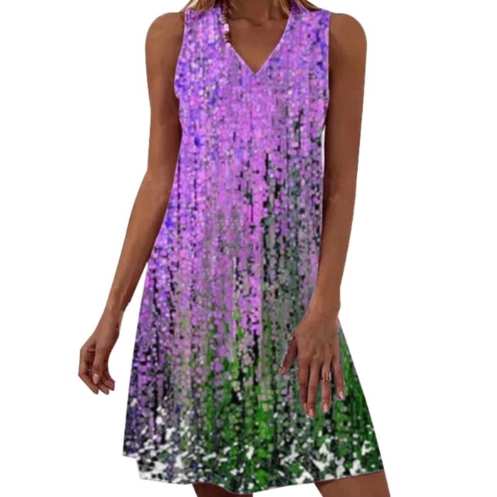 Summer Sleeveless Loose Gradient Print V Neck Casual Dress