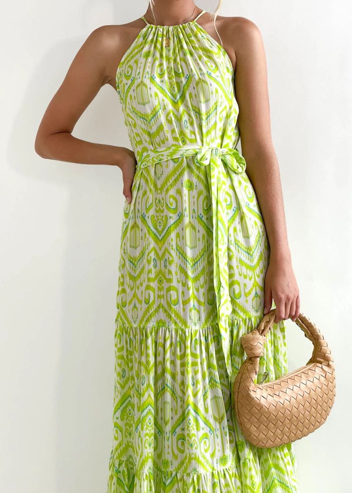 Fashion Casual Holiday Elegant Halter Neck Sleeveless Printed Maxi Dress
