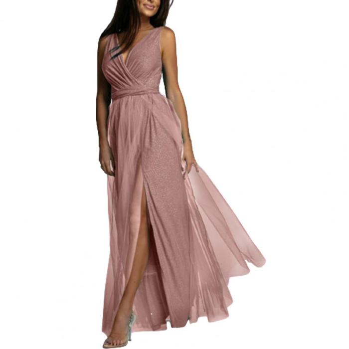 Fashion Sexy Formal V Neck Sleeveless Solid Color Prom Wedding Guest Dress