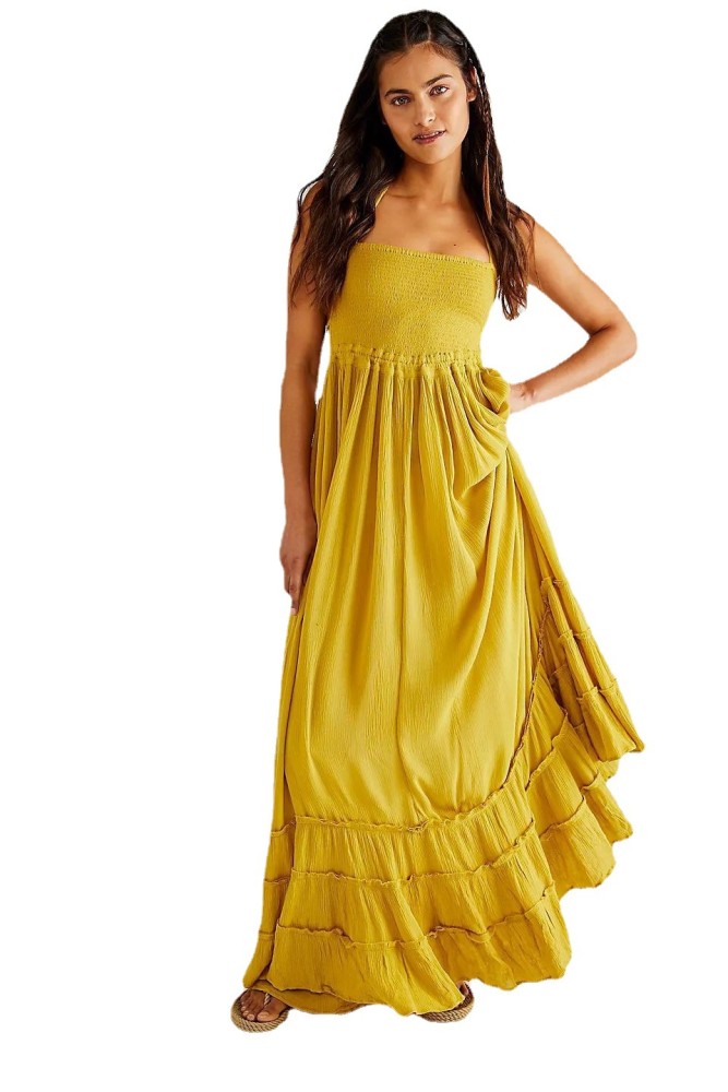 Women's Summer Fashion Sexy Pure Color Mopping Loose  Maxi Dress