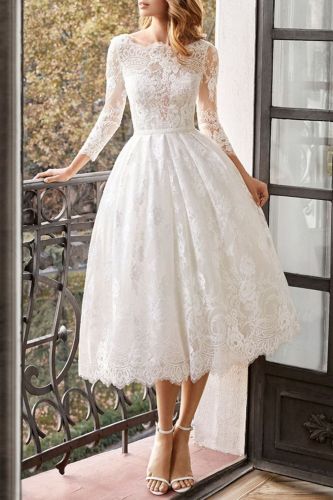 Fashion Lace Solid Color Long Sleeve A-Line Sexy Party Elegance Wedding Guest Dress
