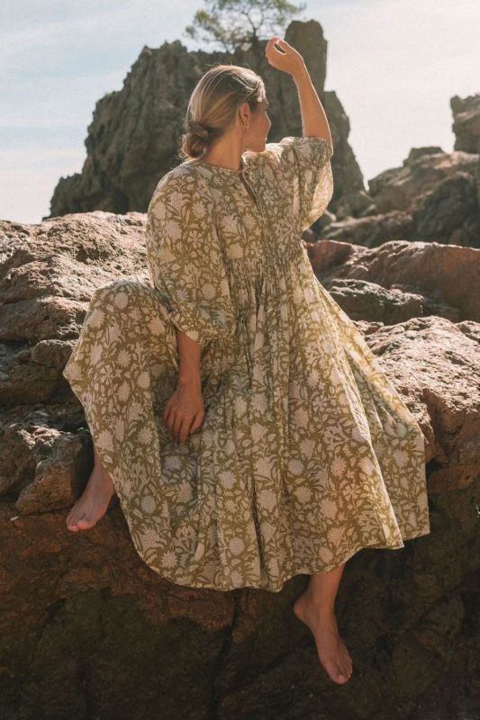 Floral Fashion Ladies Loose Casual Long Sleeve  Maxi Dress