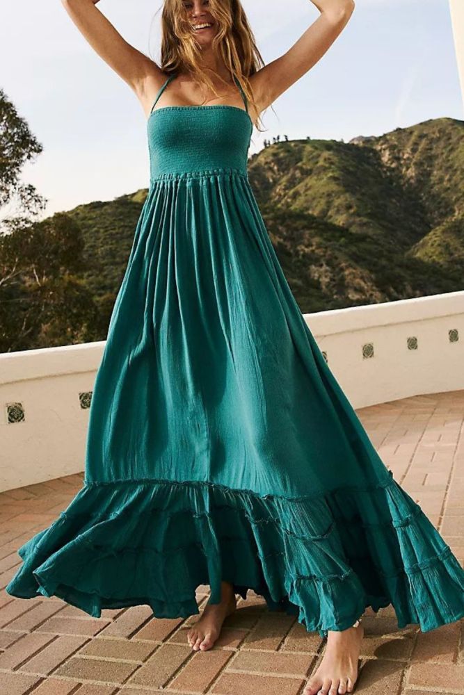 Women's Summer Fashion Sexy Pure Color Mopping Loose  Maxi Dress