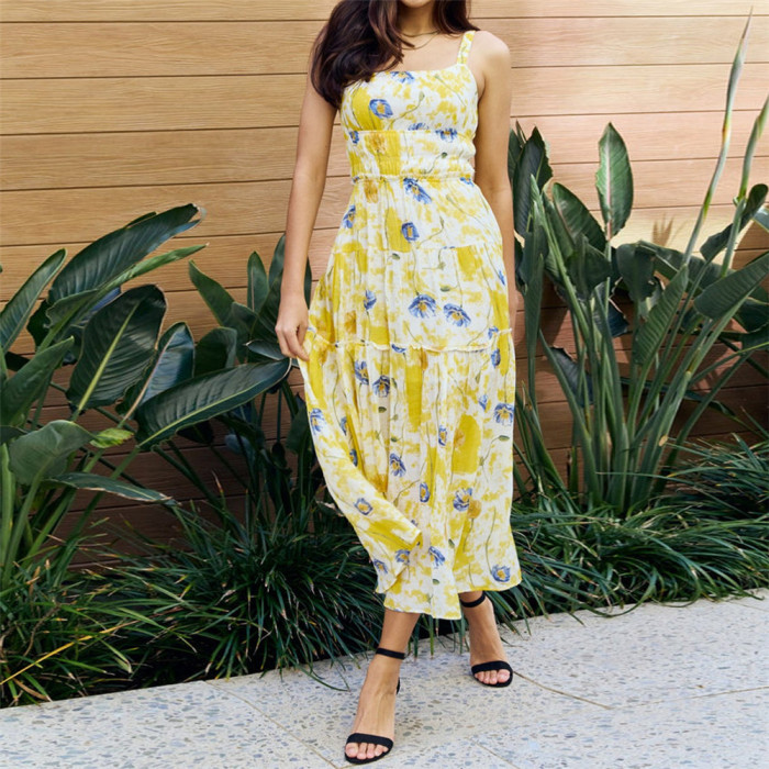 Fashion Print Bohemian Sexy Sleeveless Backless Elegant Maxi Dress