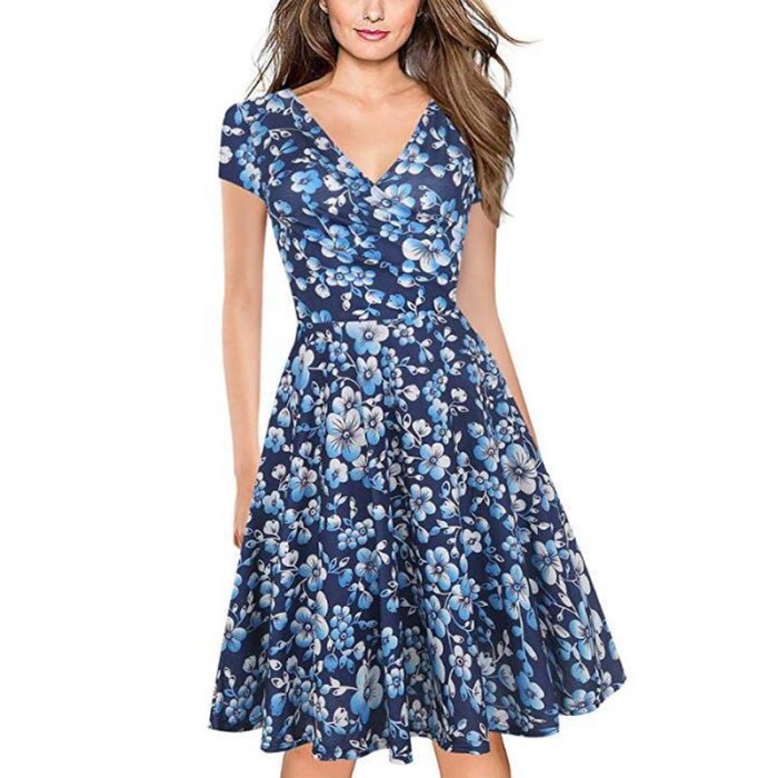 Summer Short Sleeve Bohemian Casual Loose V Neck Dress
