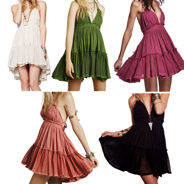 Bohemian Backless Gown Sexy Summer Sleeveless V Neck Mini  Dress