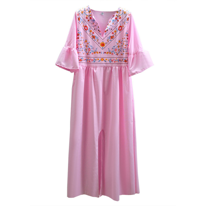 Fashion Ethnic Flare Sleeve Loose Casual Printed Elegant  Maxi Dress