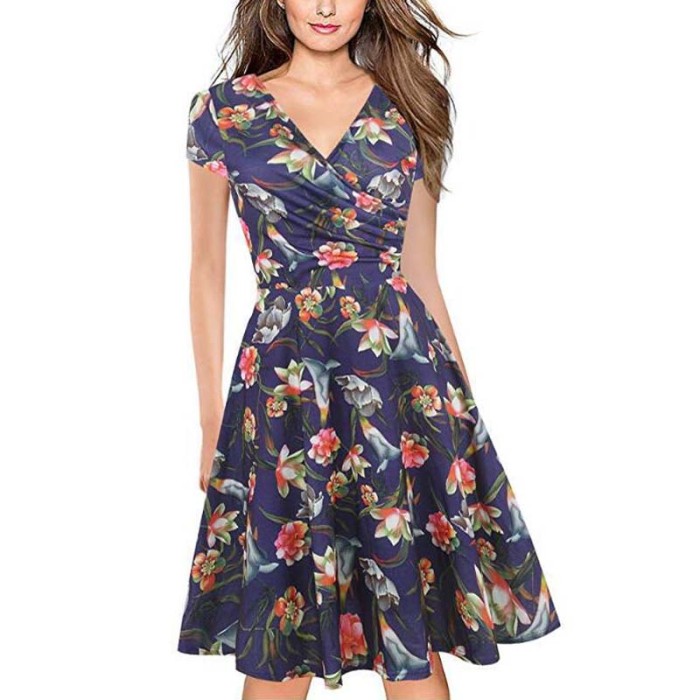 Summer Short Sleeve Bohemian Casual Loose V Neck Dress