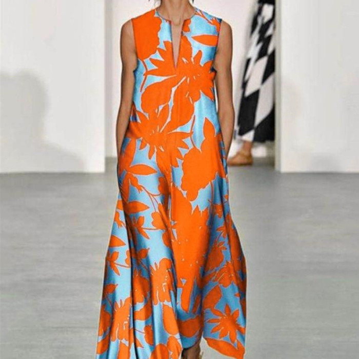 Vintage Floral Print Holiday Elegant Party  Maxi Dress