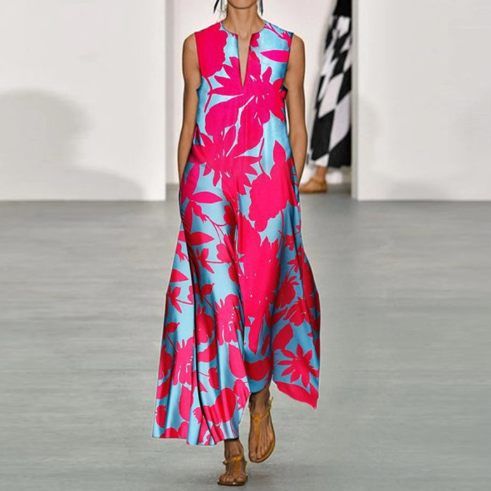 Vintage Floral Print Holiday Elegant Party  Maxi Dress