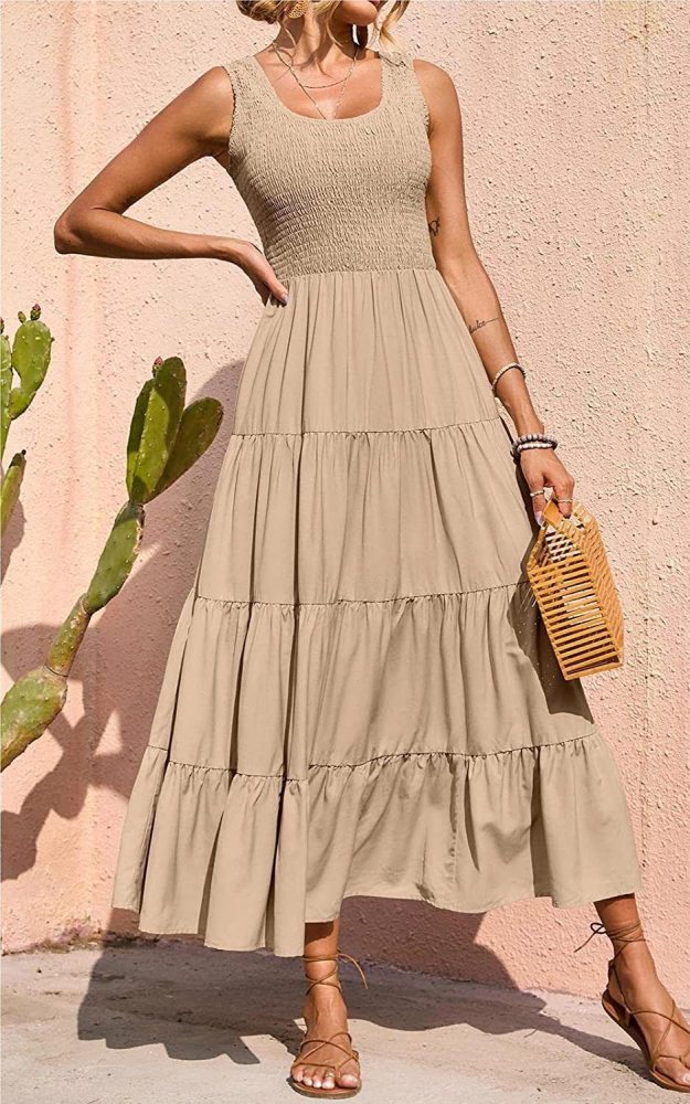 Fashion Elegant Retro Sexy O Neck High Waist  Maxi Dress
