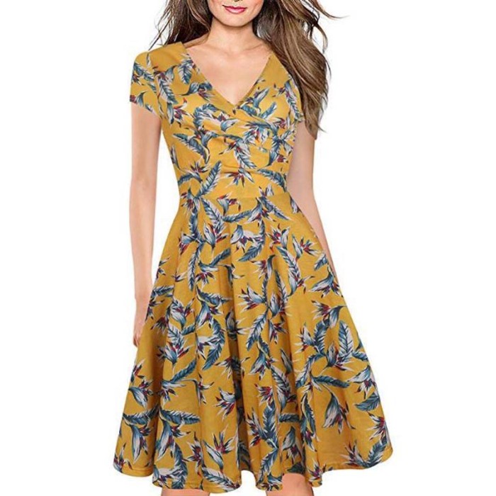 Summer Short Sleeve Bohemian Casual Loose V Neck Dress