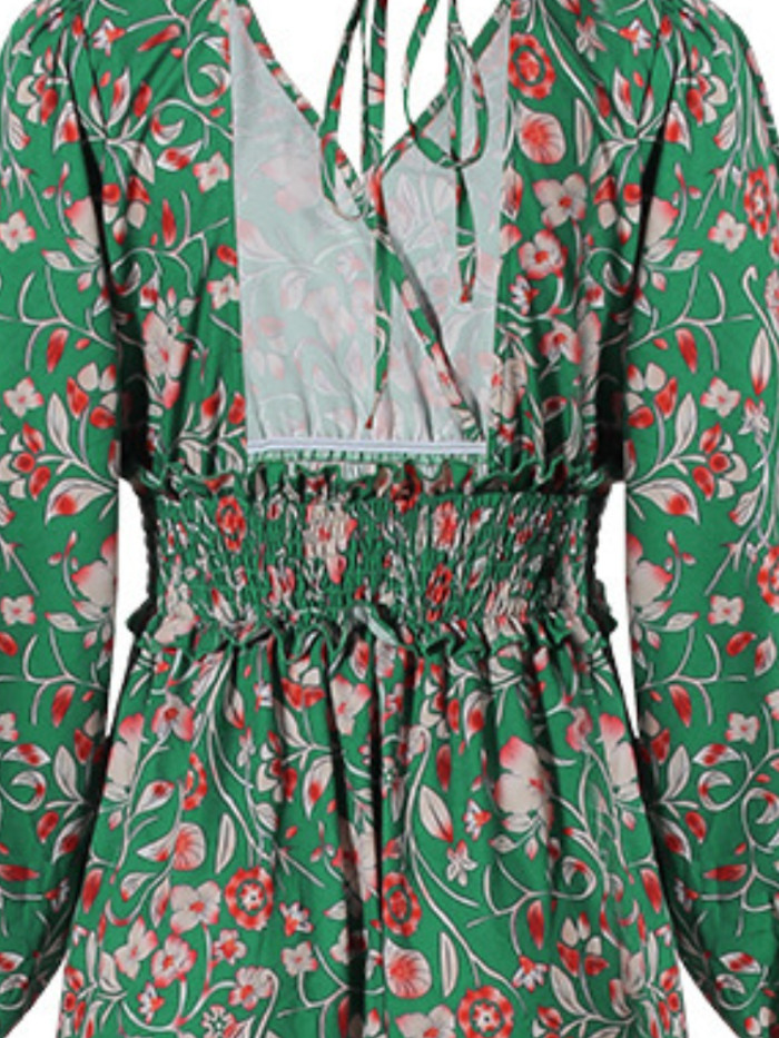 Fashion Sexy Floral V Neck Long Sleeve Maxi Dress