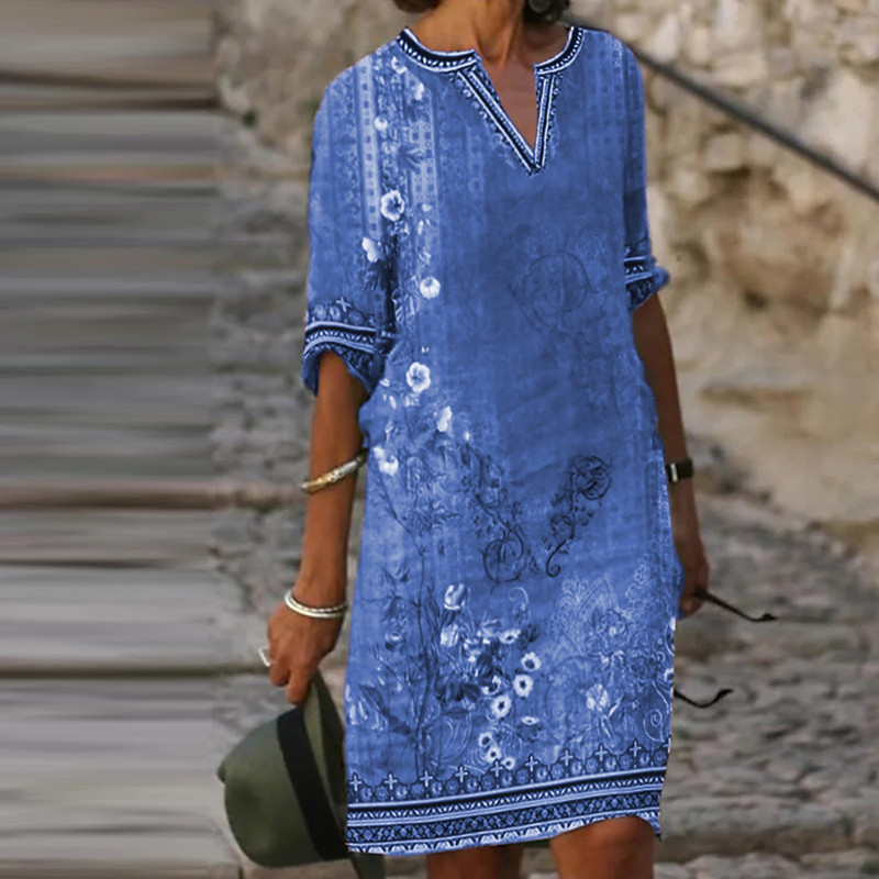 Elegant ethnic retro style V-neck paisley print dress