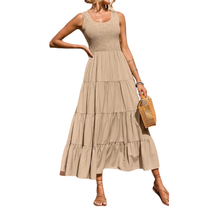 Fashion Elegant Retro Sexy O Neck High Waist  Maxi Dress