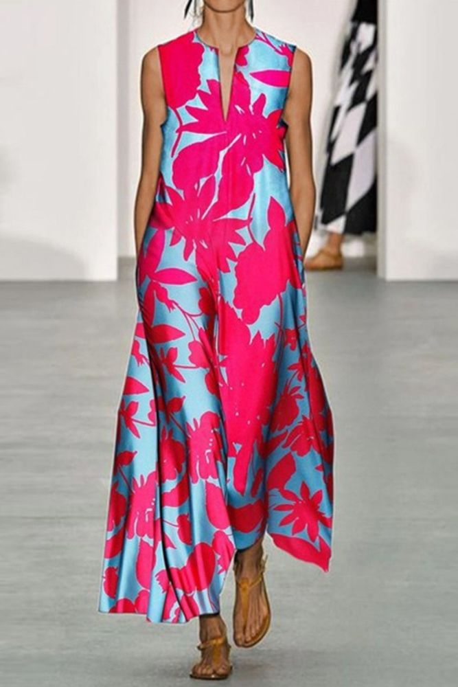 Vintage Floral Print Holiday Elegant Party  Maxi Dress