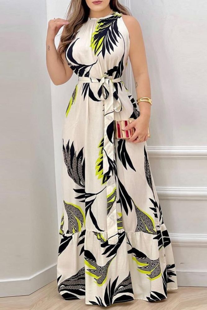 Fashion Vintage Print Sleeveless Loose Casual Ladies Boho Party Wedding Guest Dress