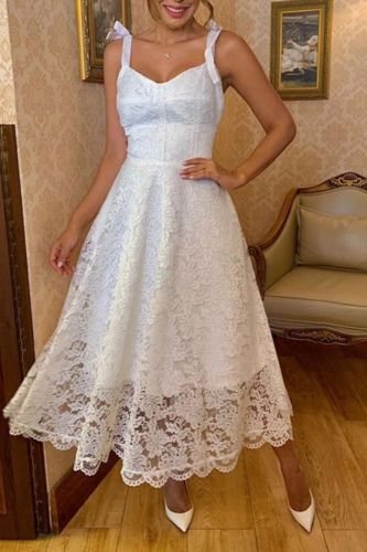 Elegant Sleeveless V Neck High Waist Party Lace Fashion Wedding Guest Dress