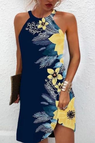 Elegant Sexy Fashion Casual Backless Loose Printed Sleeveless Beach Dress