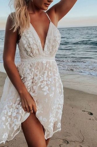 Summer Party Lace Backless Sexy Deep V Neck Mini Casual Dress