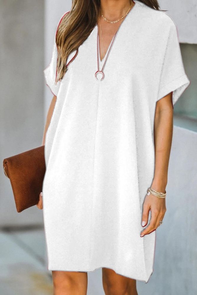 Summer Fashion Casual Loose V Neck Vintage Mini Dress