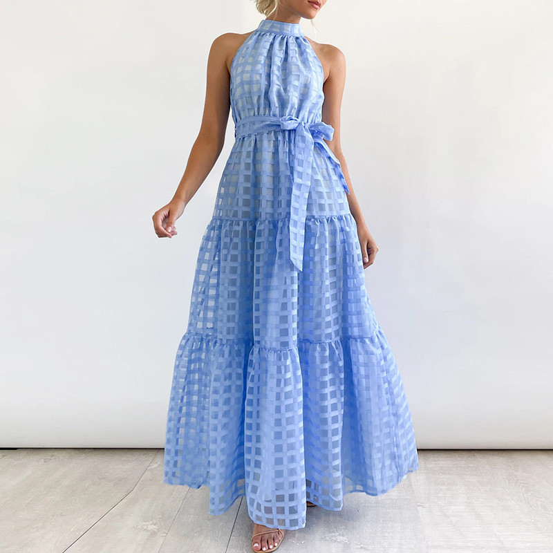 Loose Party Elegant Mesh Lace Solid Color Sexy Sleeveless Wedding Guest Dress
