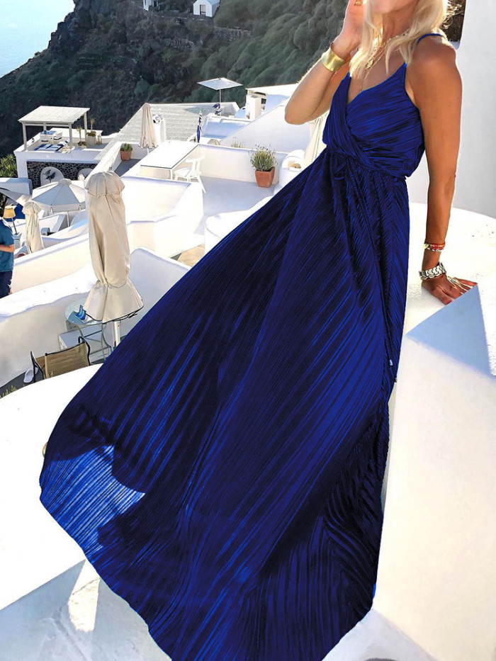 Fashion Lace Up Solid Color Sleeveless Deep V Neck Elegant Party Wedding Guest Dress