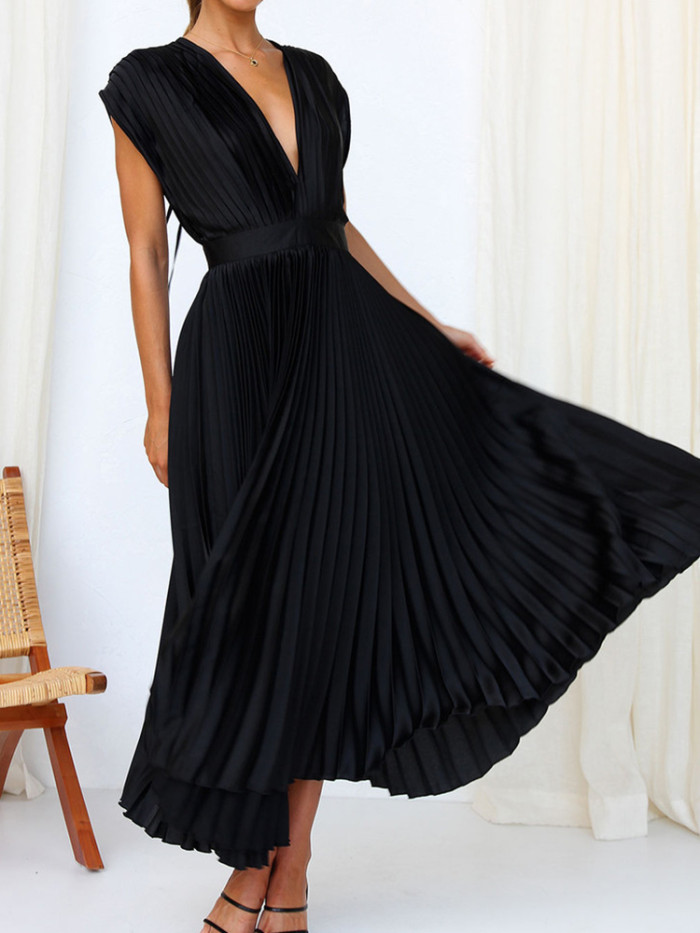 Summer Women's Solid Color Party Strapless Stitching Homewear  Maxi Dress