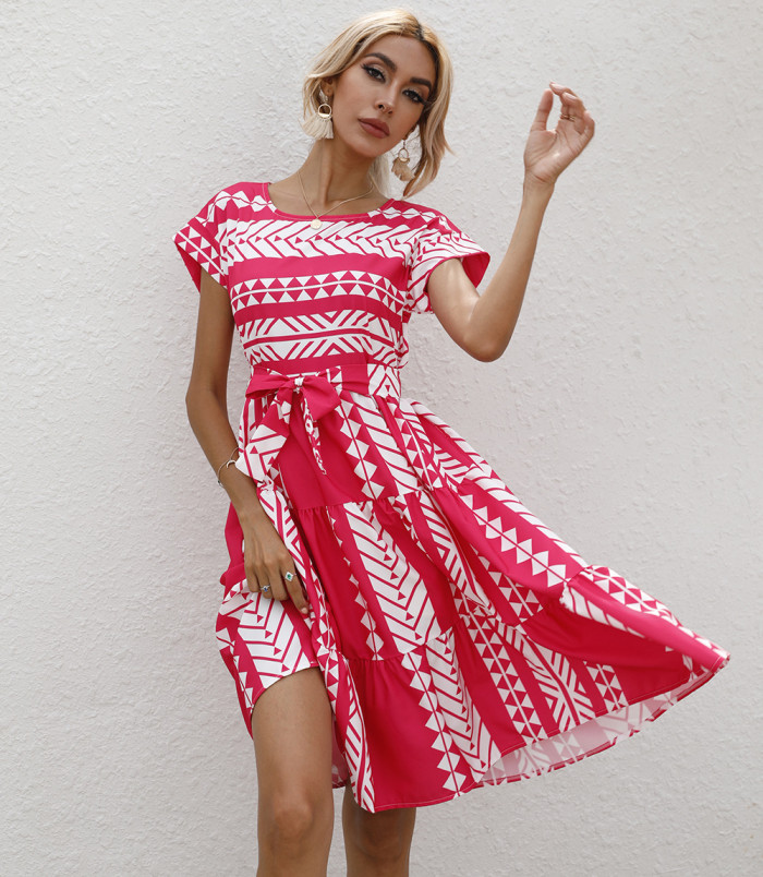 Elegant Casual Summer O-Neck Pattern Fashion Dress