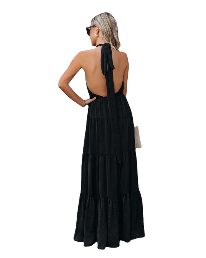 Elegant and Fashionable Halter Neck Strappy Pleated Wedding Guest Dress