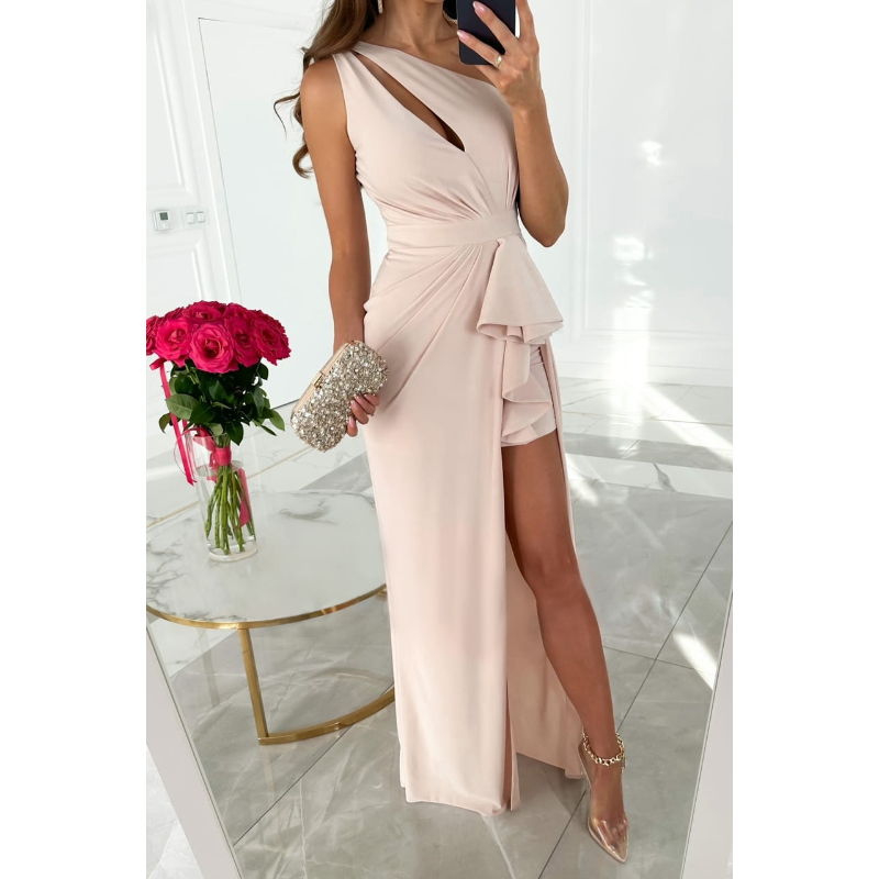 Casual Ladies Solid Color Slash Neck Cutout Asymmetric Sexy Party Wedding Guest Dress