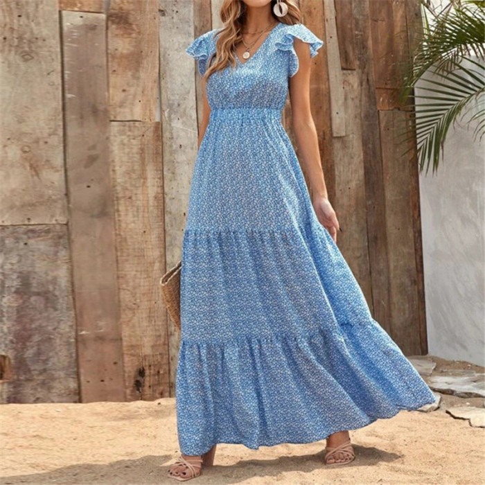 Women's Polka Dot Print Sexy V Neck Vacation Boho  Maxi Dress