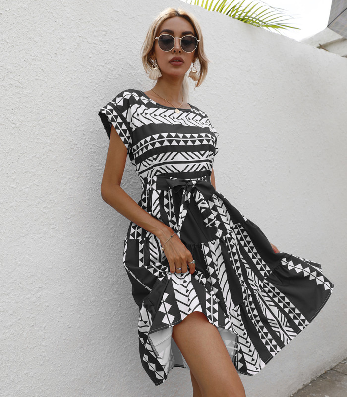 Elegant Casual Summer O-Neck Pattern Fashion Dress
