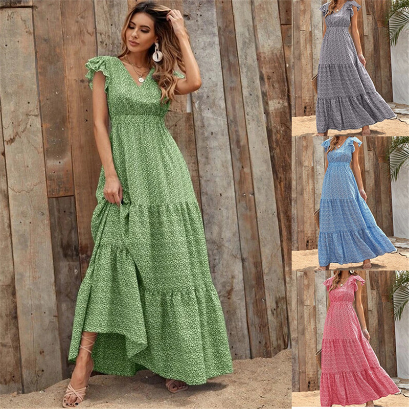 Women's Polka Dot Print Sexy V Neck Vacation Boho  Maxi Dress
