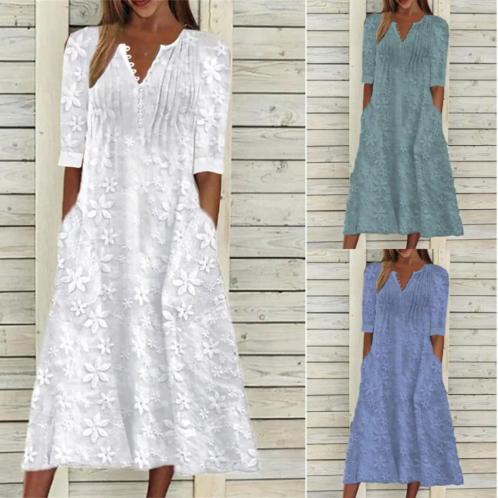 Fashion V Neck Solid Color Casual Loose  Maxi Dress
