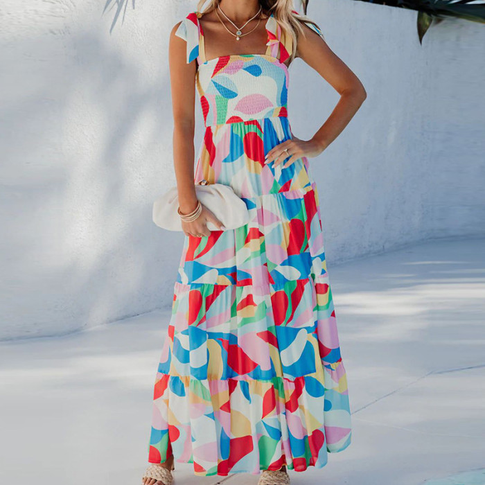 Women Fashion Bohemian Sexy Floral Swing Maxi Dress