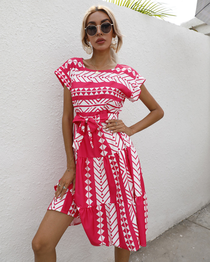 Elegant Casual Summer O-Neck Pattern Fashion Dress