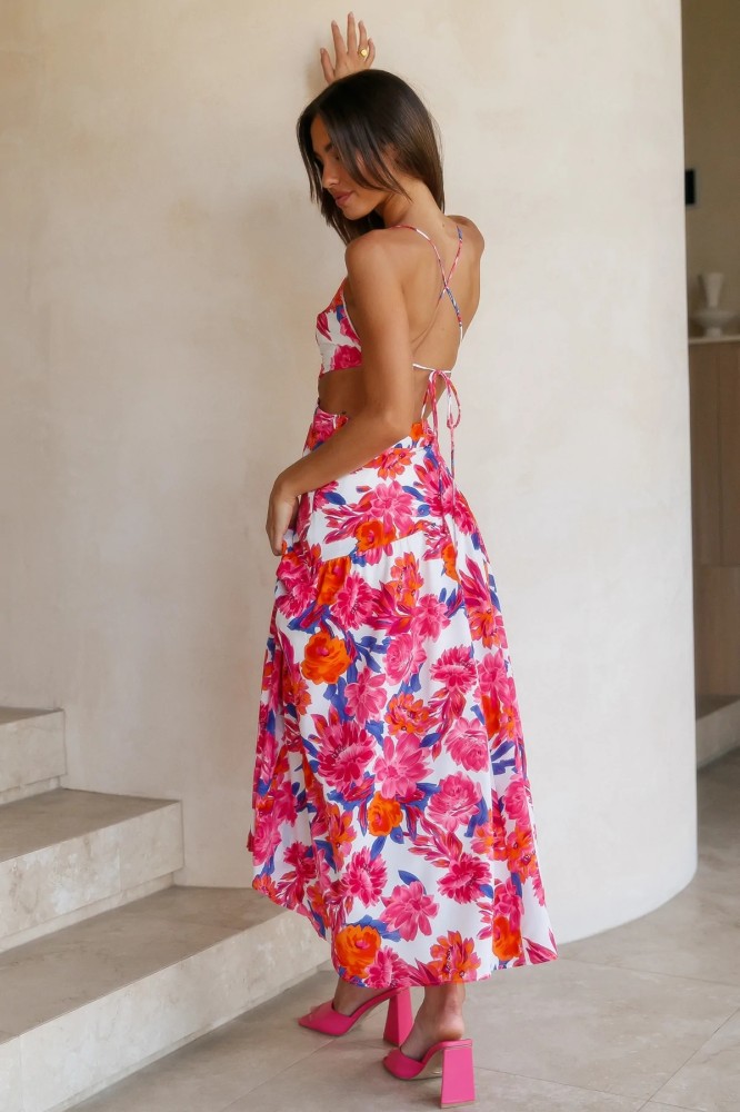 Fashion Print Sleeveless Hollow Waist Bohemian Style Party Wedding Guest Dress