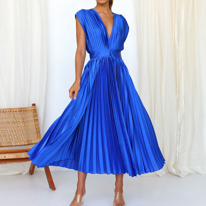 Summer Women's Solid Color Party Strapless Stitching Homewear  Maxi Dress