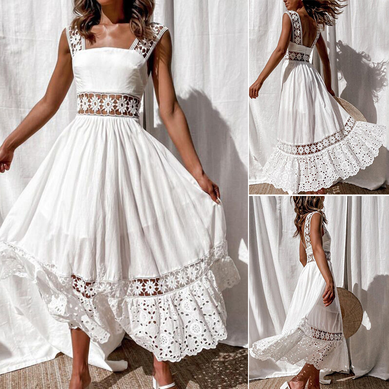 Bohemian Elegant Party Lace Cutout Maxi  Wedding Guest Dress