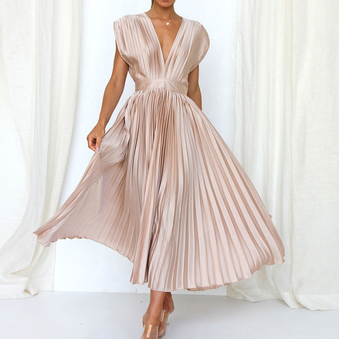 Summer Women's Solid Color Party Strapless Stitching Homewear  Maxi Dress