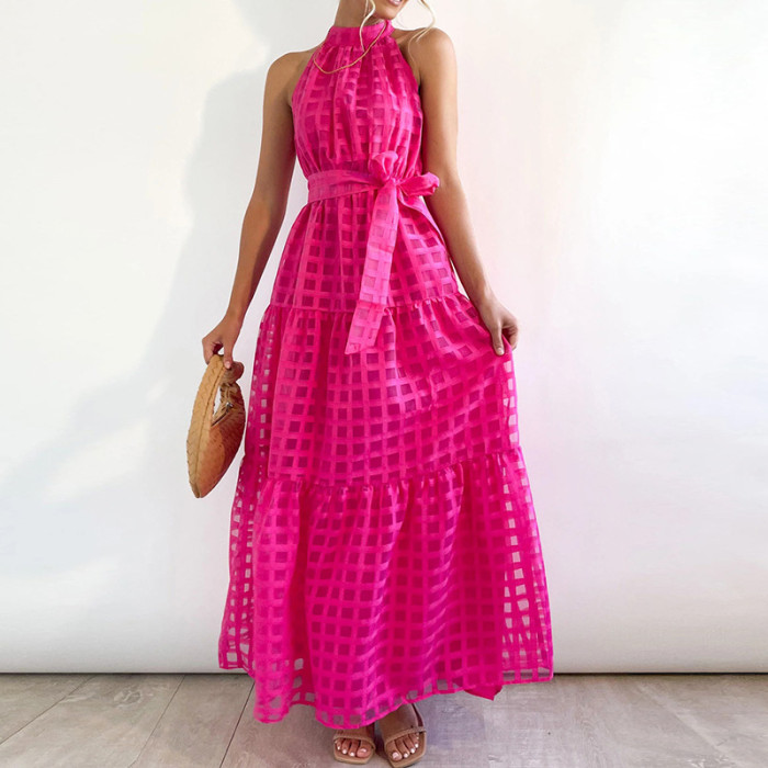 Loose Party Elegant Mesh Lace Solid Color Sexy Sleeveless Wedding Guest Dress